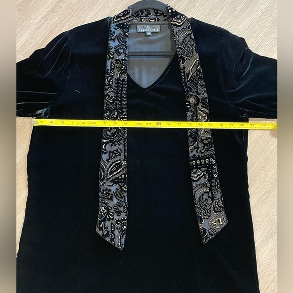 Carole Little Women’s Tunic Shirt Medium Black Silk Velvet Velour Floral Paisley - Picture 10 of 13